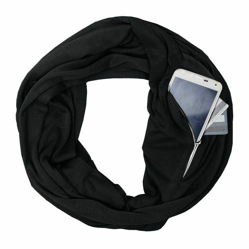 Beyond Yoga Hidden Pocket Infinity Scarf Black with Zipper Pocket